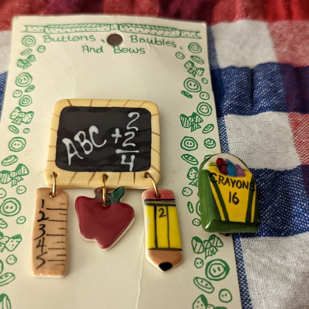 Lot of 2 Pins Brooch Teacher School Crayons chalkboard